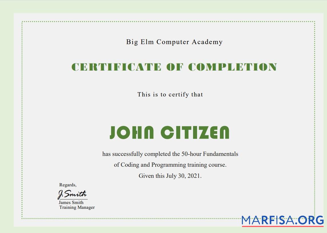 Printable USA Computer Training certificate template in Word and PDF format